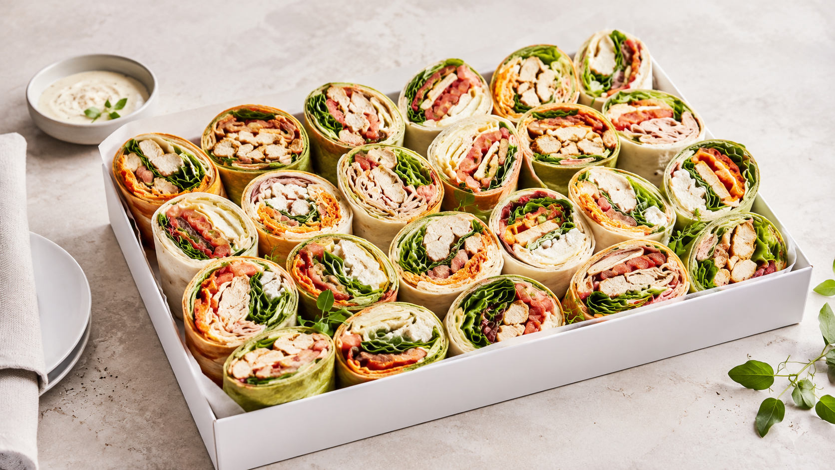 CJ's Urban Cafe wrap platter — assorted wraps for 8–10, fresh-rolled