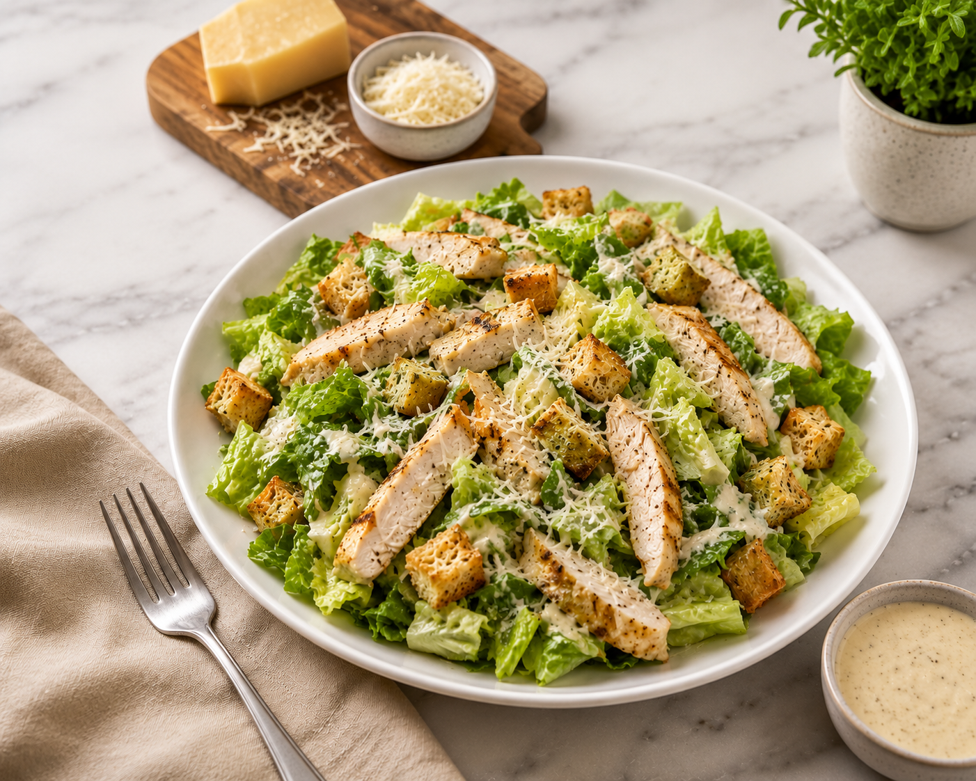 Chicken Caesar Salad Bowl with parmesan and croutons