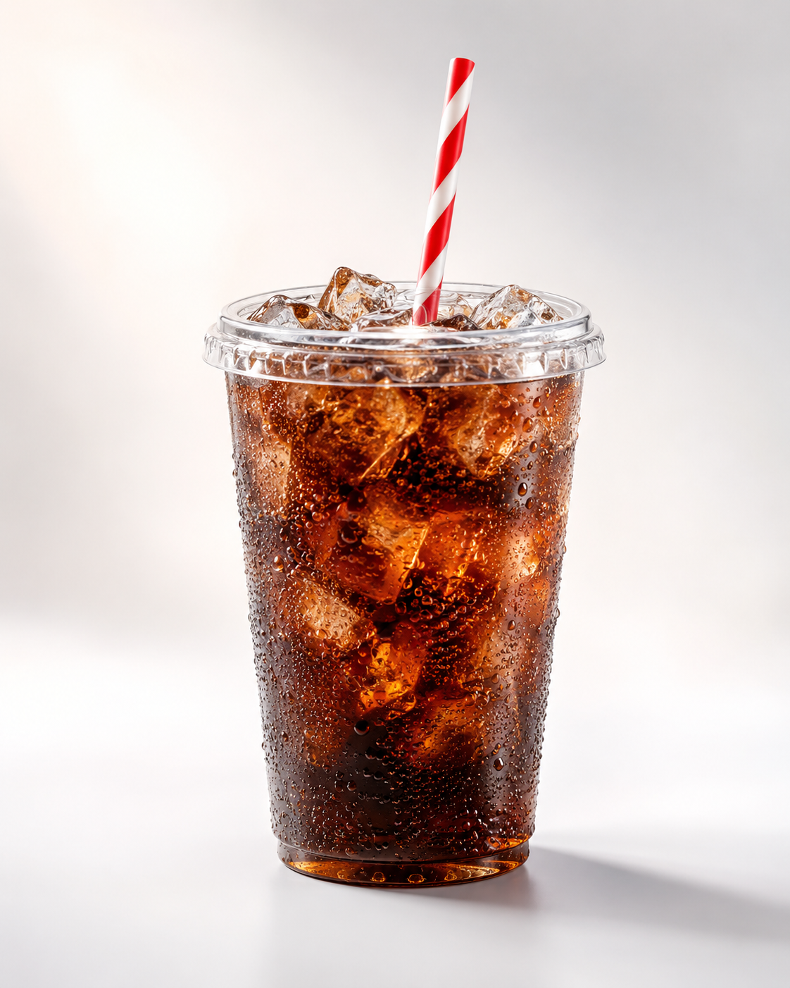 Iced fountain drink with red straw